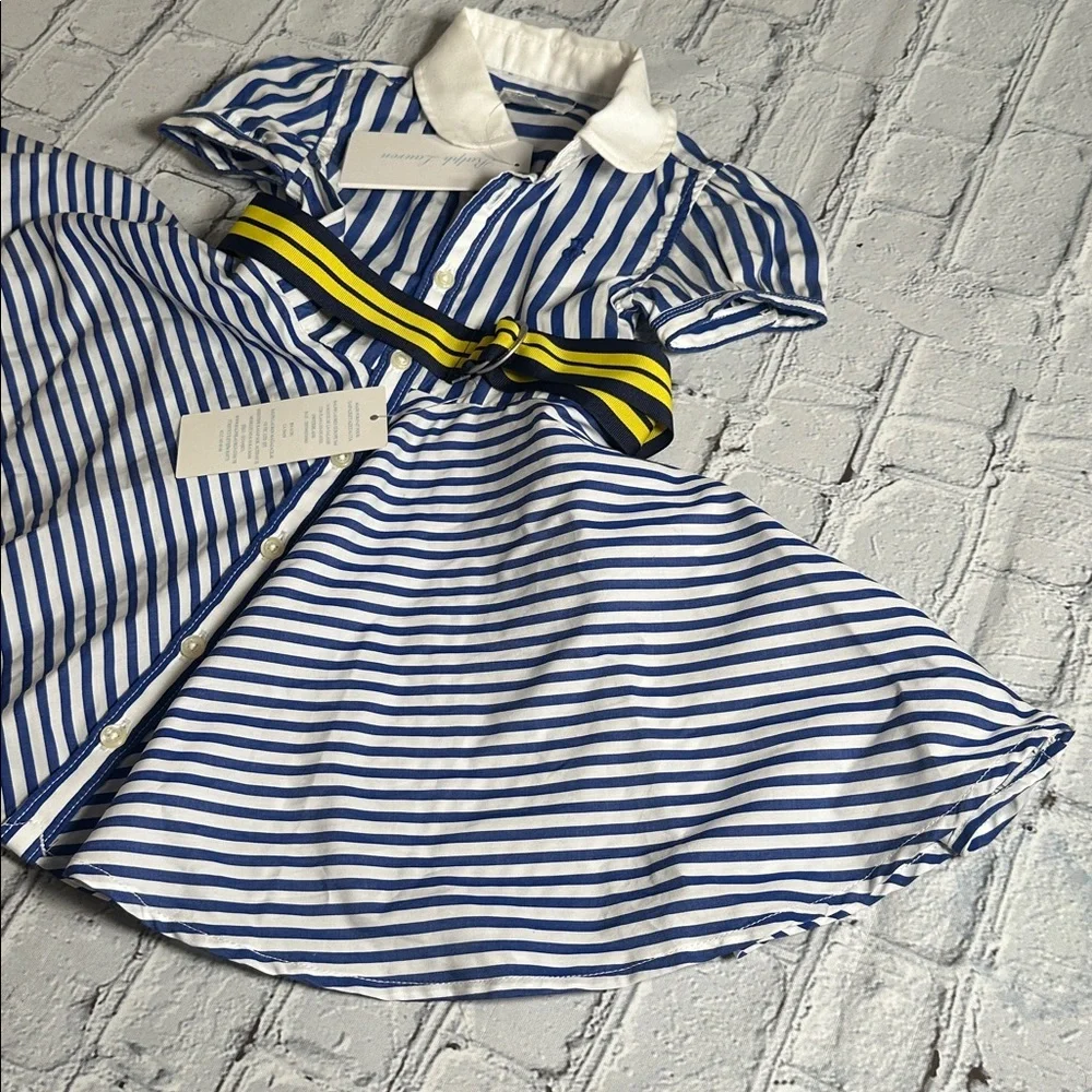 Ralph Lauren Striped Poplin Dress in Blue White Yellow baby infant size 9 months